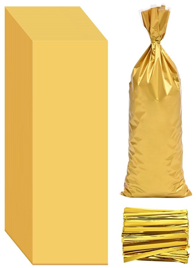 Lecpeting 100 Pcs Cellophane Treat Bags Plastic Goodie Candy Bags with Twist Ties for Gift Wrap Birthday Wedding Baby Shower Christmas Party Supplies (Golden) - Image 1